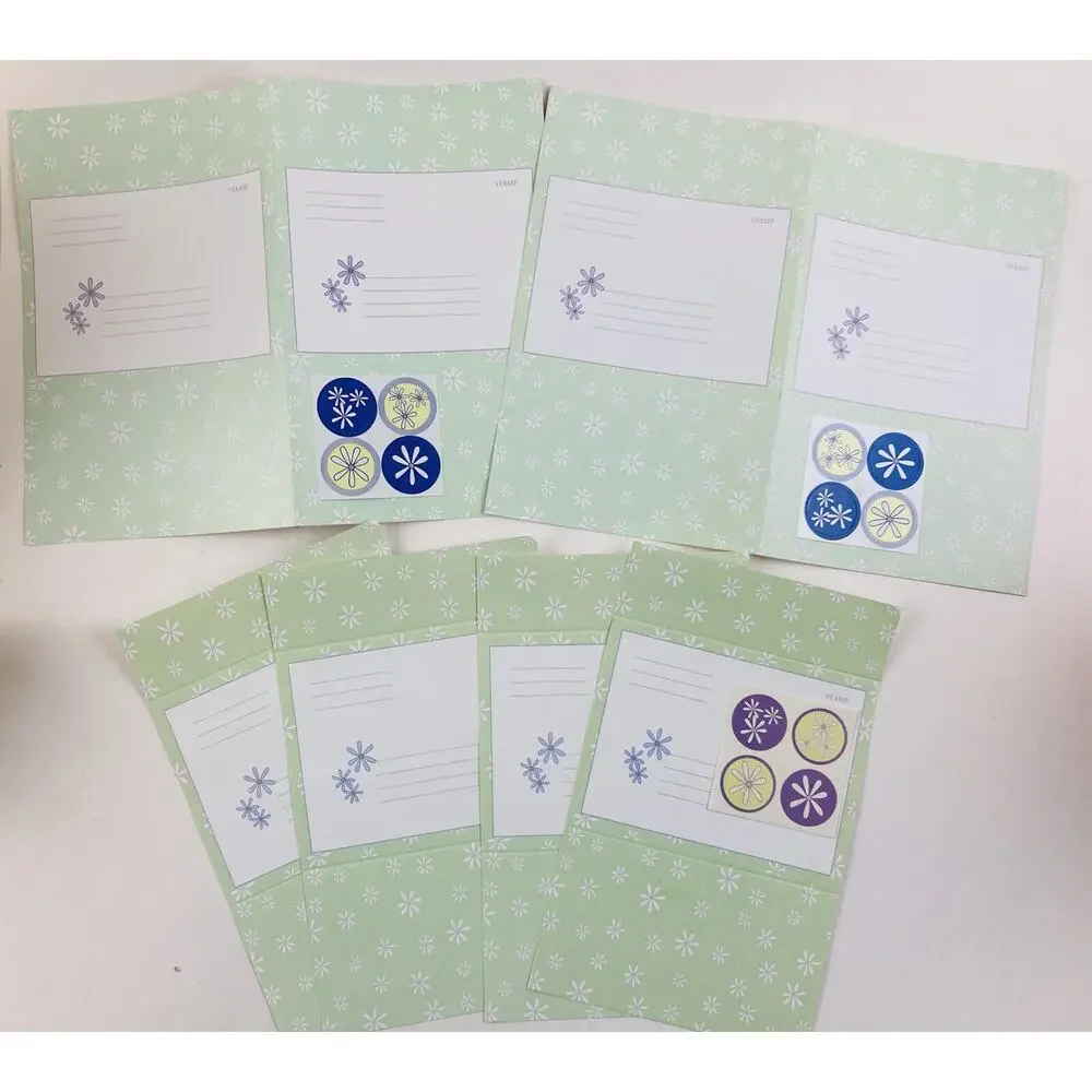 12 Vintage Fold a Note Folding Notecards Stationary Cards Green Purple Flowers